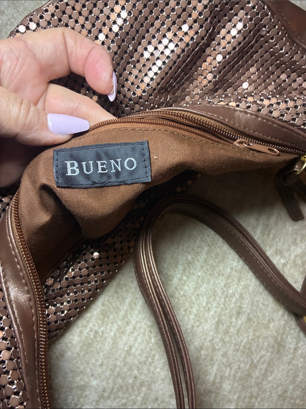 Bueno Brown Sequin Hobo Bag - Picture 2 of 5